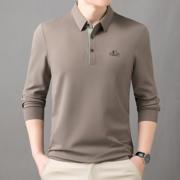 Herr högkvalitativ långärmad poloshirt med fuktreglerande material och elegant krage Mirla-Eva Jonsson