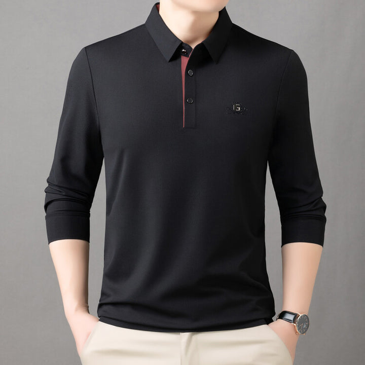 Herr högkvalitativ långärmad poloshirt med fuktreglerande material och elegant krage Mirla-Eva Jonsson