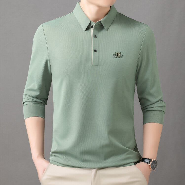 Herr högkvalitativ långärmad poloshirt med fuktreglerande material och elegant krage Mirla-Eva Jonsson