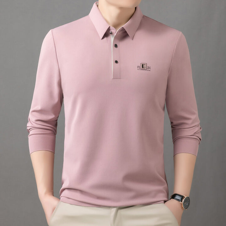 Herr högkvalitativ långärmad poloshirt med fuktreglerande material och elegant krage Mirla-Eva Jonsson