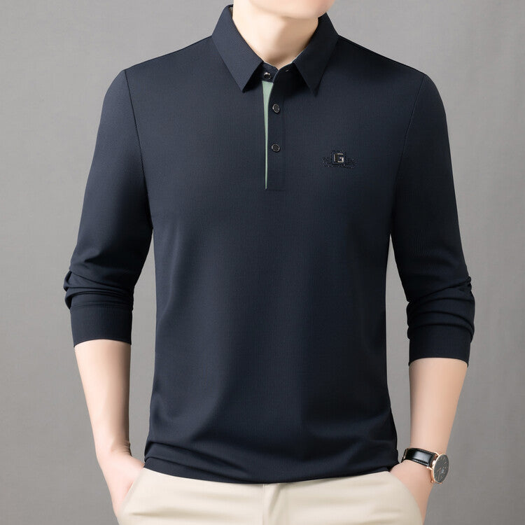 Herr högkvalitativ långärmad poloshirt med fuktreglerande material och elegant krage Mirla-Eva Jonsson
