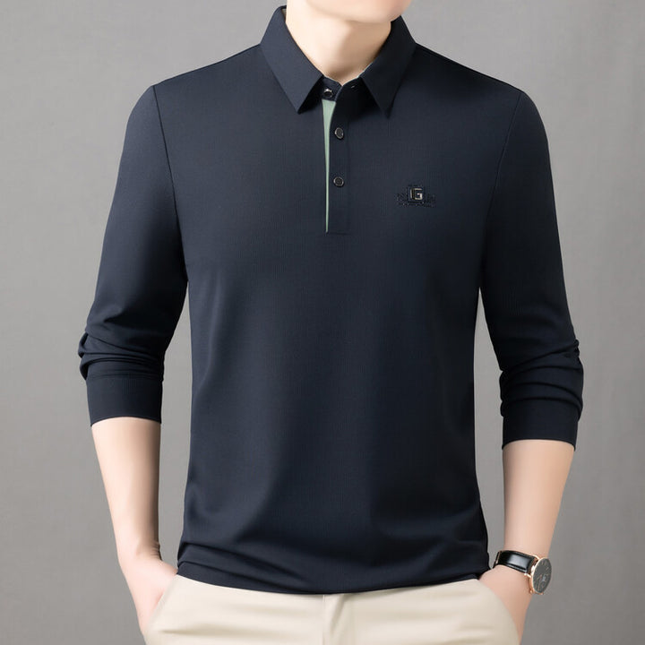 Herr högkvalitativ långärmad poloshirt med fuktreglerande material och elegant krage Mirla-Eva Jonsson
