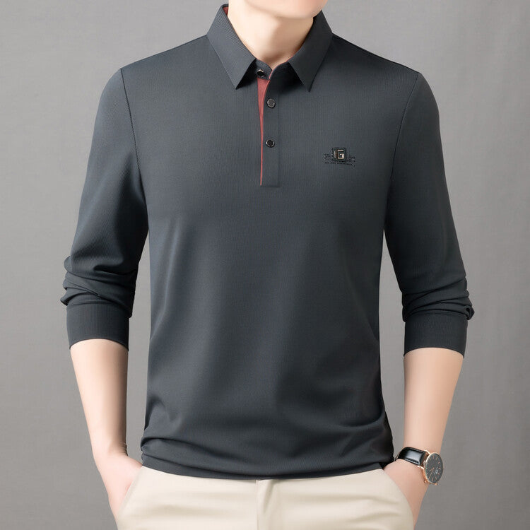 Herr högkvalitativ långärmad poloshirt med fuktreglerande material och elegant krage Mirla-Eva Jonsson