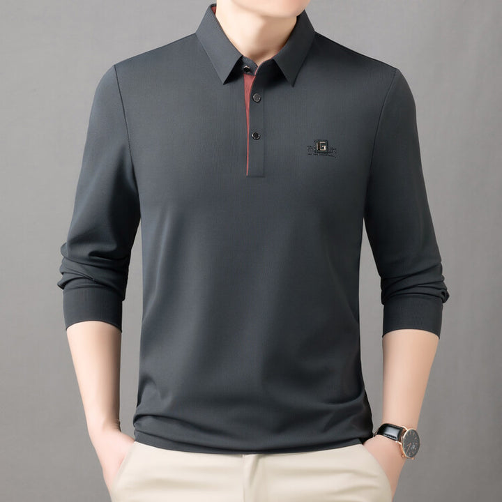 Herr högkvalitativ långärmad poloshirt med fuktreglerande material och elegant krage Mirla-Eva Jonsson