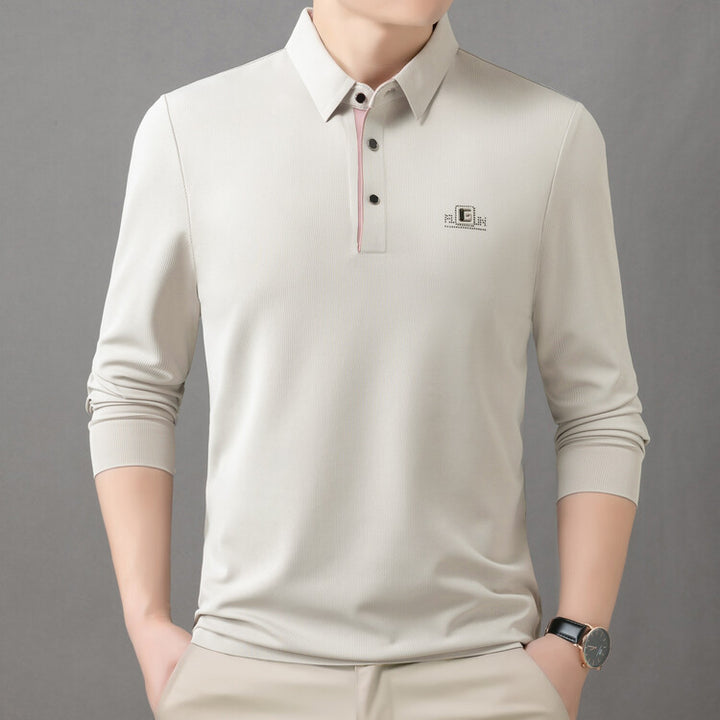 Herr högkvalitativ långärmad poloshirt med fuktreglerande material och elegant krage Mirla-Eva Jonsson