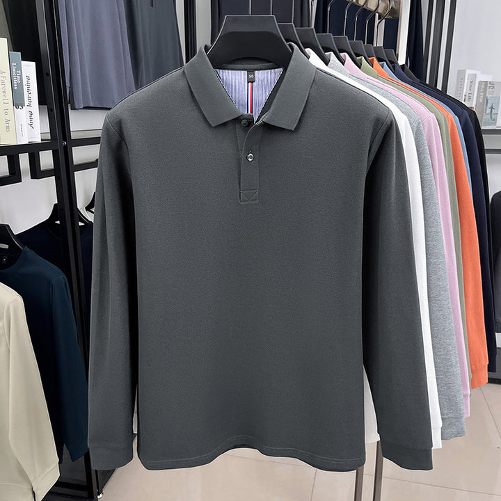Herr långärmad polo med strukturerad design och andningsbara egenskaper Mirla-Eva Jonsson