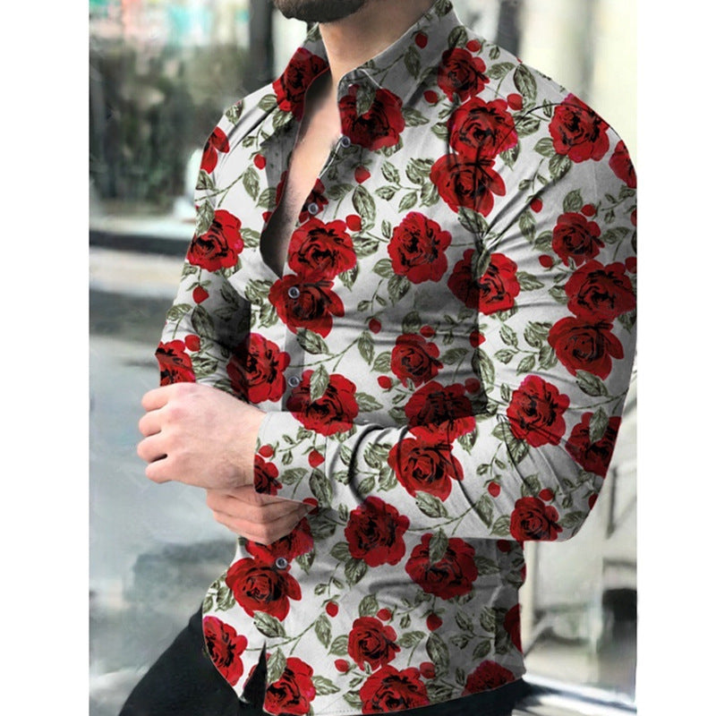 Herr långärmad skjorta med blommönster och fjärilsdesign Mirla-Eva Jonsson