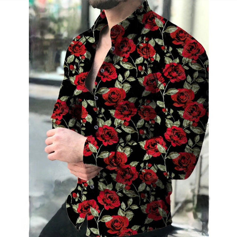 Herr långärmad skjorta med blommönster och fjärilsdesign Mirla-Eva Jonsson