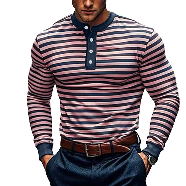 Herr långärmad skjorta med strukturerat randmönster och sportig krage Mirla-Eva Jonsson