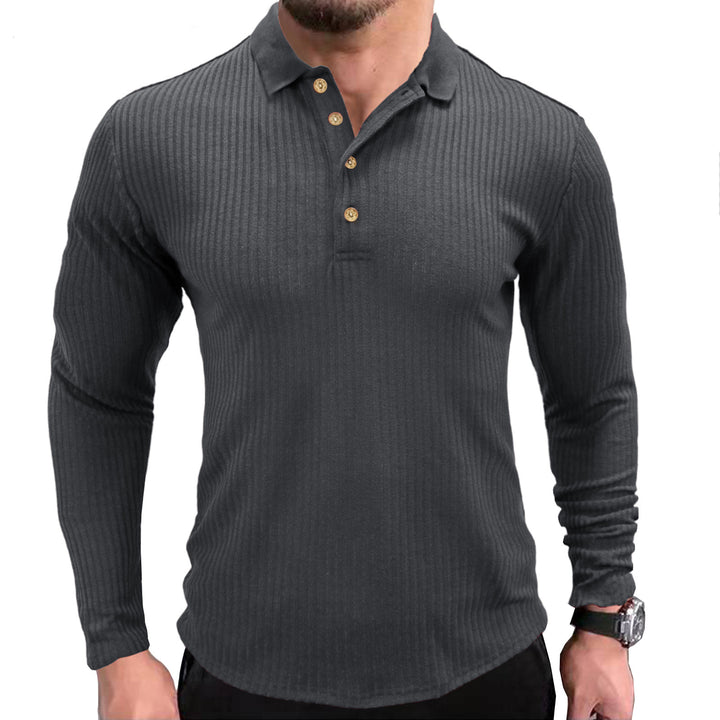 Herr långärmad skjorta med texturerad design och trendig Henley-krage Mirla-Eva Jonsson