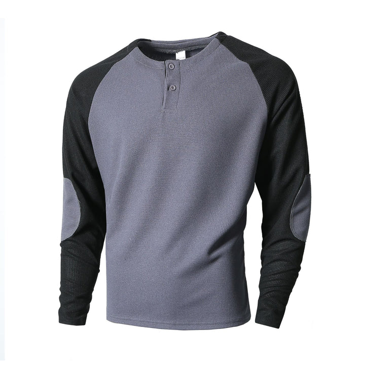 Herr långärmad tröja med fashionabel Henley-utsnitt och strukturerade ärmar Mirla-Eva Jonsson