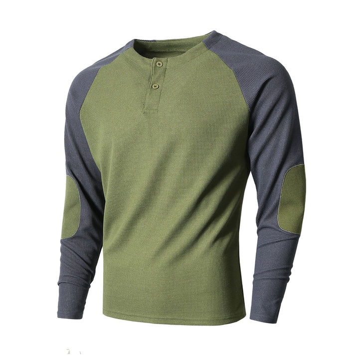 Herr långärmad tröja med fashionabel Henley-utsnitt och strukturerade ärmar Mirla-Eva Jonsson