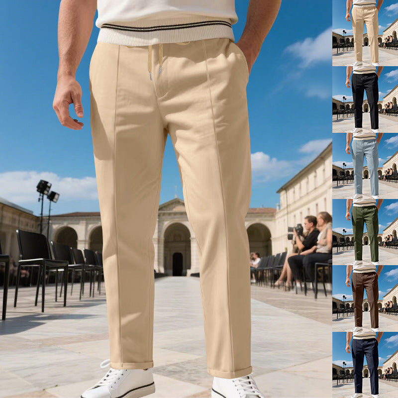 Herr modern Chino-byxa med bekväm elastisk midja och praktiska sidofickor Eva Jonsson-Eva Jonsson