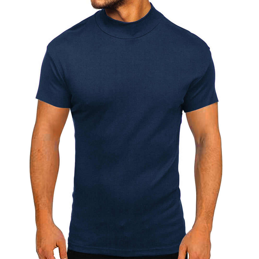 Herr modern kortärmad T-shirt med stående krage och strukturerad design Mirla-Eva Jonsson