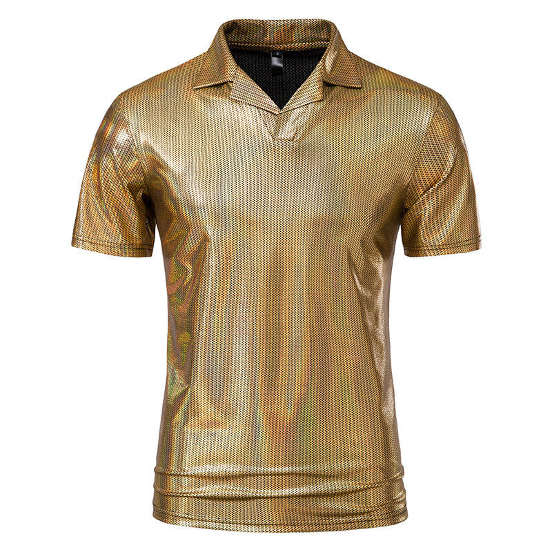Herr modern poloshirt med glansig design och stiligt V-ringning Mirla-Eva Jonsson
