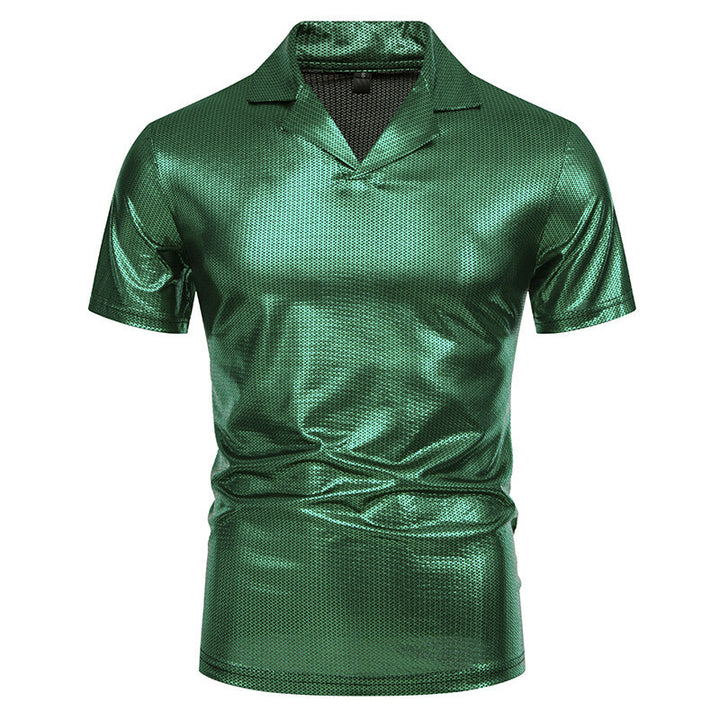 Herr modern poloshirt med glansig design och stiligt V-ringning Mirla-Eva Jonsson