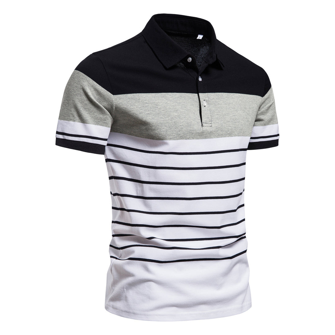 Herr polo shirt med modernt randmönster och andningsbara egenskaper Mirla-Eva Jonsson