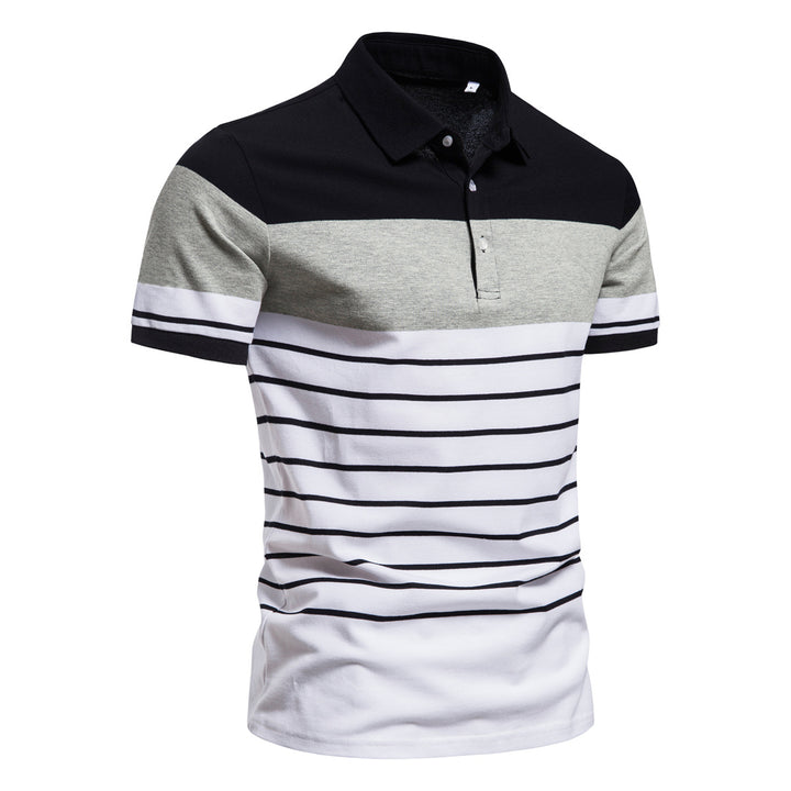 Herr polo shirt med modernt randmönster och andningsbara egenskaper Mirla-Eva Jonsson