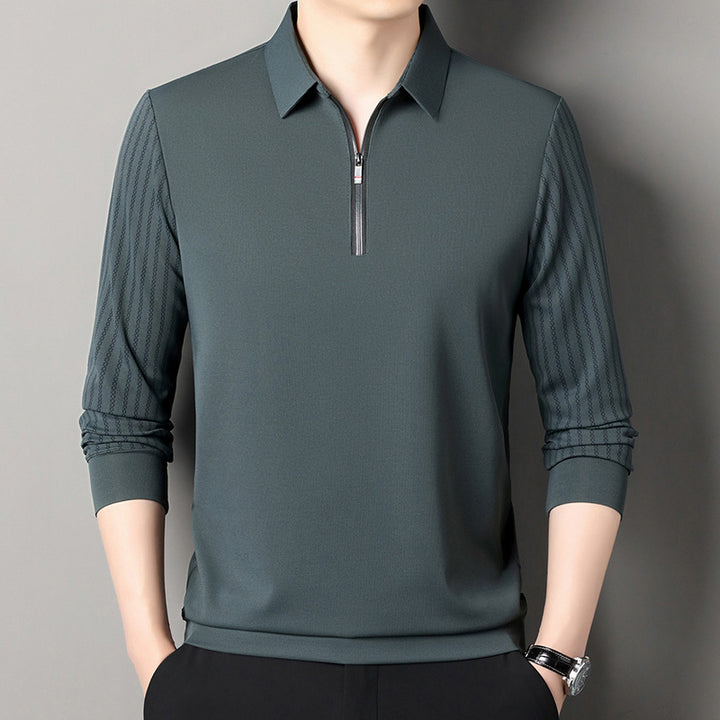 Herr polo tröja med dubbel ståkrage och andningsbara insatser Eva Jonsson-Eva Jonsson