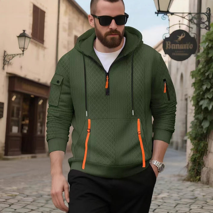 Herr sportig hooded sweatshirt med strukturerad design och praktiska dragkedjefickor Eva Jonsson-Eva Jonsson