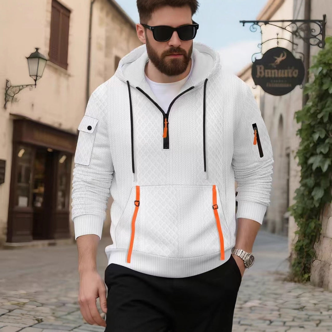 Herr sportig hooded sweatshirt med strukturerad design och praktiska dragkedjefickor Eva Jonsson-Eva Jonsson