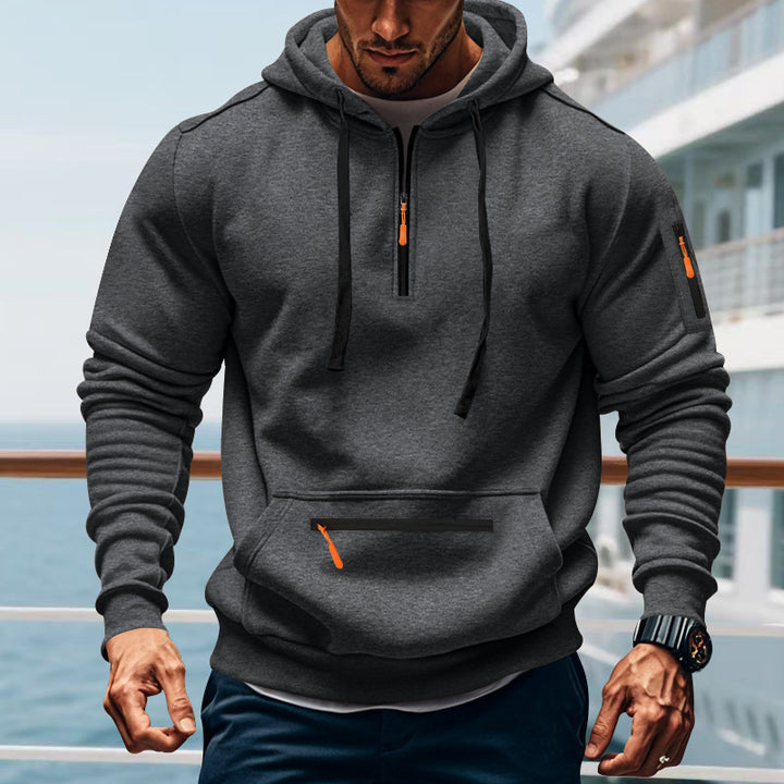 Herr sportig hoodie med praktisk tvåvägsdragkedja och sidofickor Eva Jonsson-Eva Jonsson