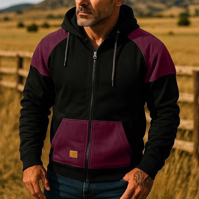 Herr sportig hoodiejacka med färgblockdesign Mirla-Eva Jonsson