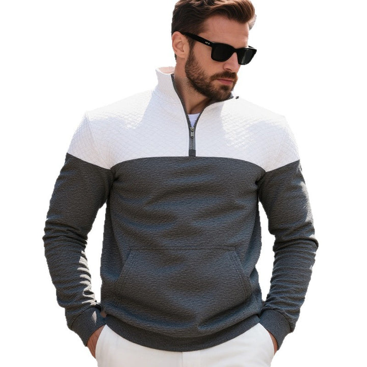 Herr sportig ståkrage tröja med dragkedja och strukturerat yttertyg Eva Jonsson-Eva Jonsson