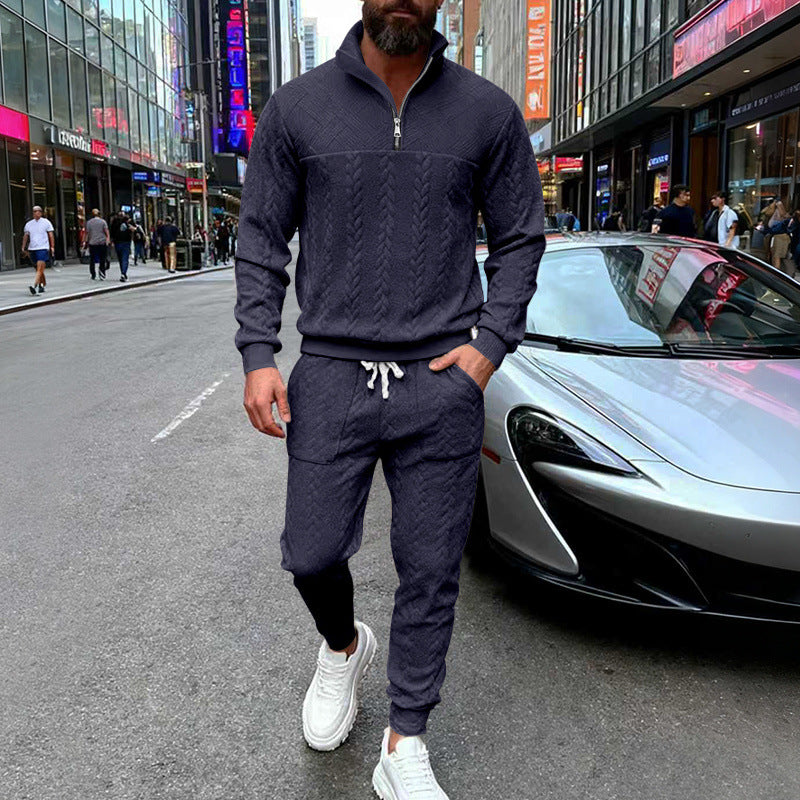 Herr sportigt fritids-set med strukturerad sweatmaterial och sidoväskor med dragkedja Mirla-Eva Jonsson