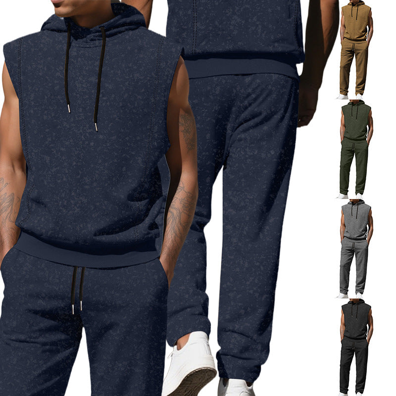 Herr sportigt hoodie-set med ärmlös topp och bekväm joggingbyxa Mirla-Eva Jonsson