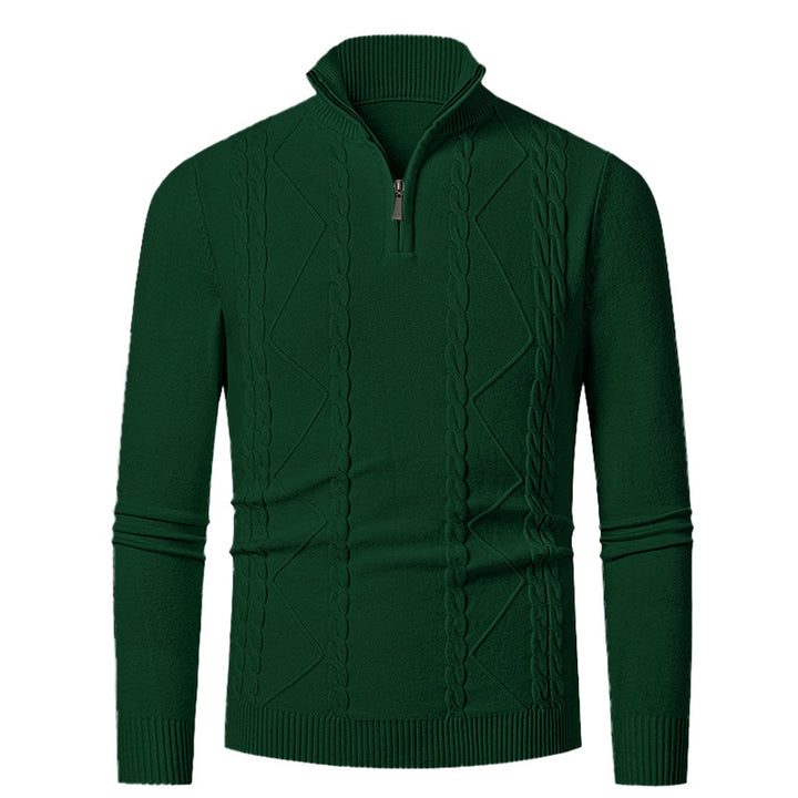 Herr stickad tröja med halv dragkedja och strukturerat mönster Eva Jonsson-Eva Jonsson