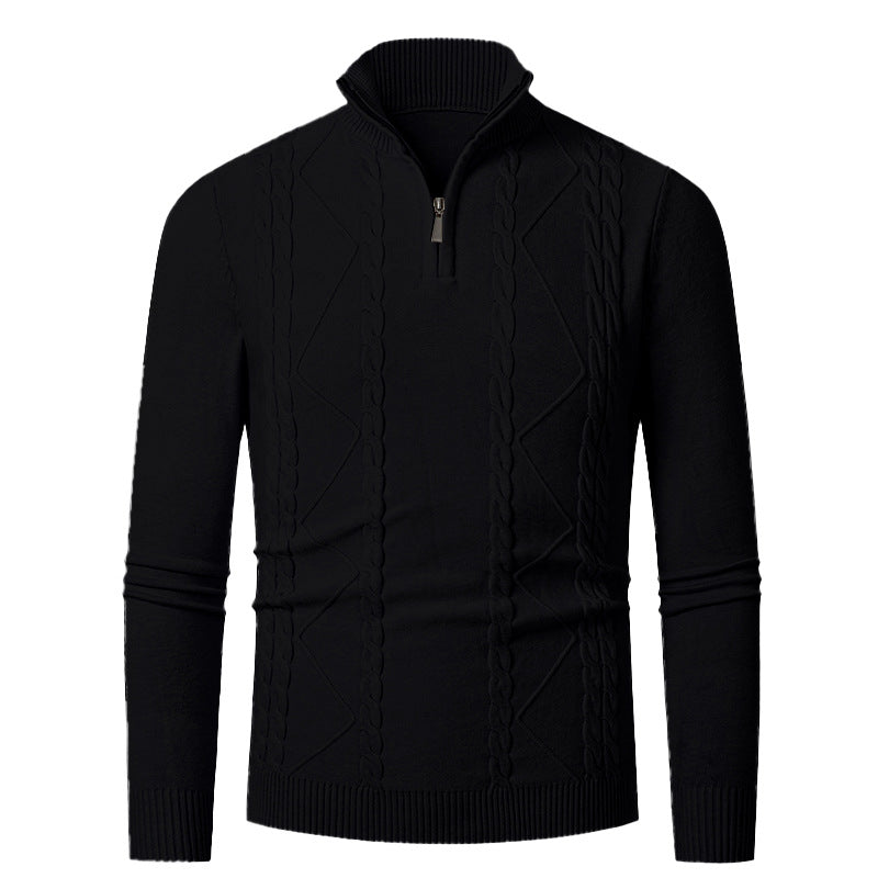 Herr stickad tröja med halv dragkedja och strukturerat mönster Eva Jonsson-Eva Jonsson