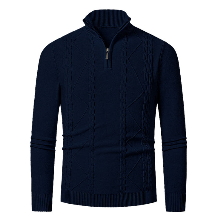 Herr stickad tröja med halv dragkedja och strukturerat mönster Eva Jonsson-Eva Jonsson