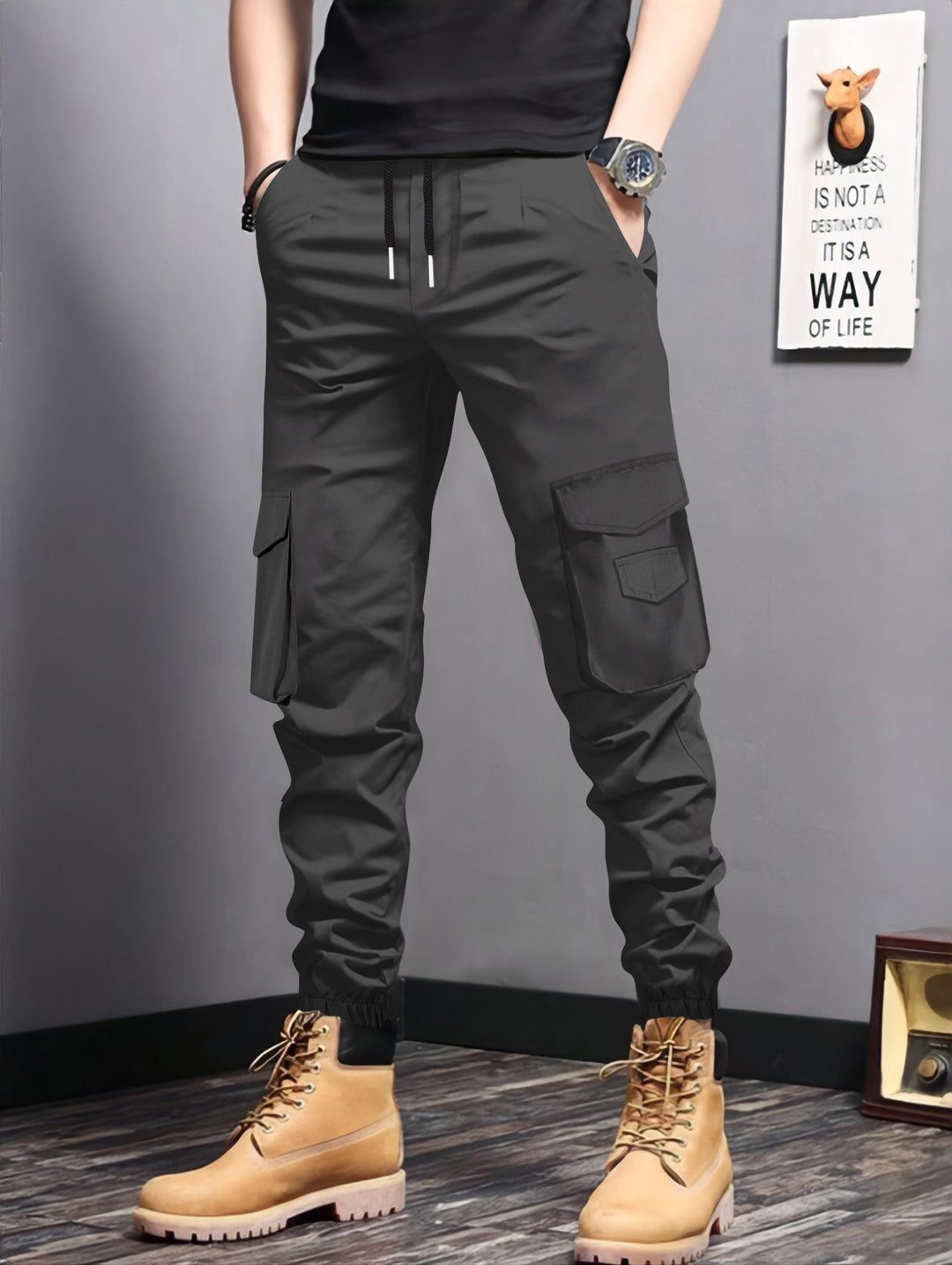 Herrar Cargo-joggingbyxor med sidofickor och elastisk midja Mirla-Eva Jonsson