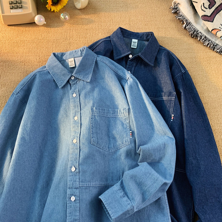 Herrar Denim Långärmad Skjorta med klassisk Button-Down Krage Eva Jonsson-Eva Jonsson