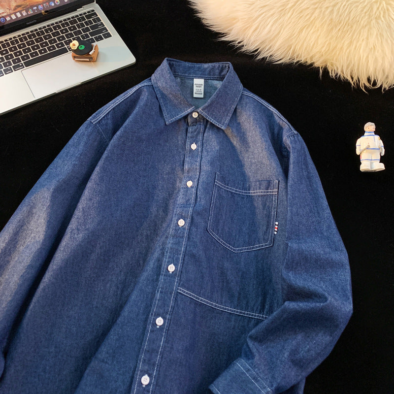 Herrar Denim Långärmad Skjorta med klassisk Button-Down Krage Eva Jonsson-Eva Jonsson