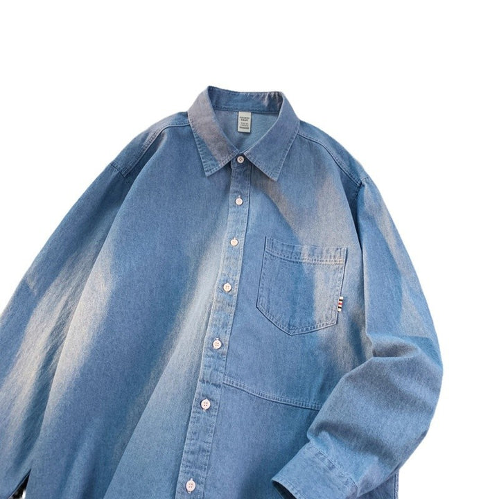 Herrar Denim Långärmad Skjorta med klassisk Button-Down Krage Eva Jonsson-Eva Jonsson