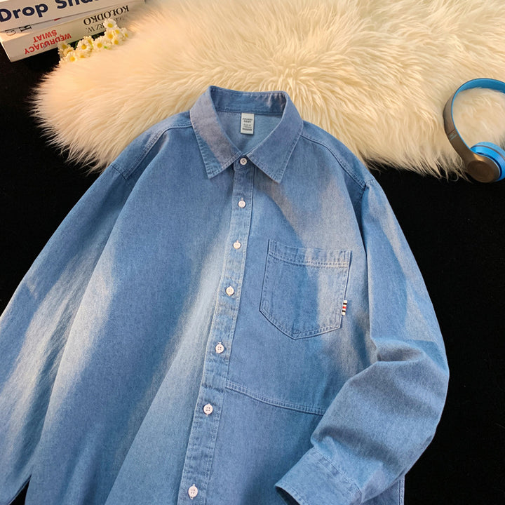 Herrar Denim Långärmad Skjorta med klassisk Button-Down Krage Eva Jonsson-Eva Jonsson