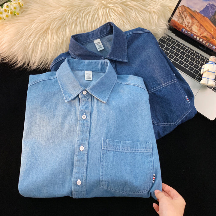 Herrar Denim Långärmad Skjorta med klassisk Button-Down Krage Eva Jonsson-Eva Jonsson