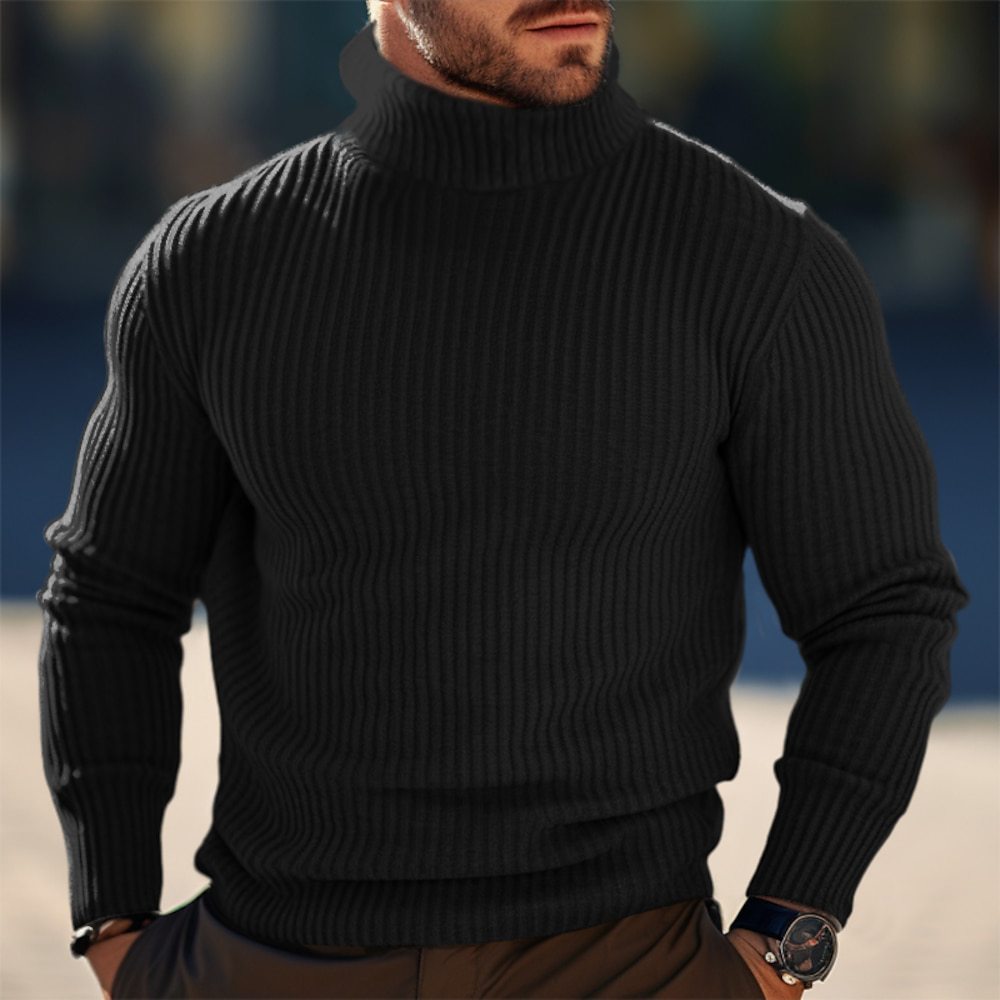 Herrar Elegant Rullkrage Tröja med Strukturerat Ribbmönster Eva Jonsson-Eva Jonsson