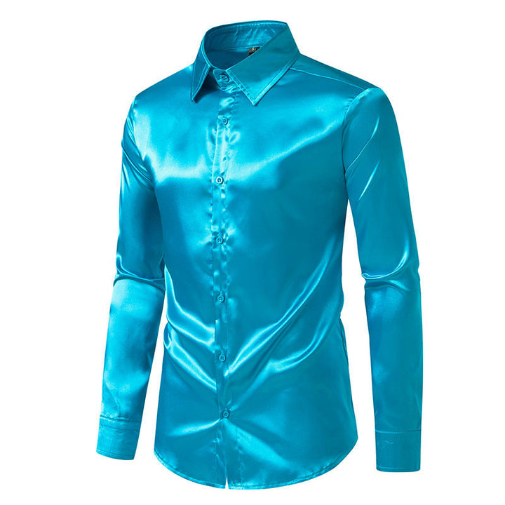 Herrar Elegant satin skjorta med skimrande finish och klassisk krage Mirla-Eva Jonsson