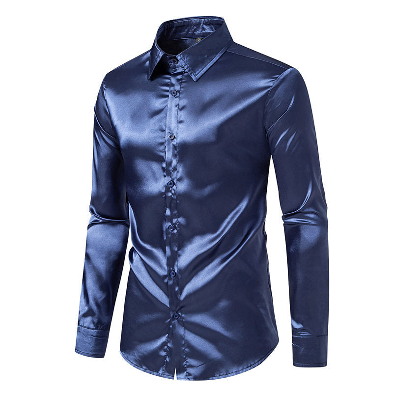 Herrar Elegant satin skjorta med skimrande finish och klassisk krage Mirla-Eva Jonsson