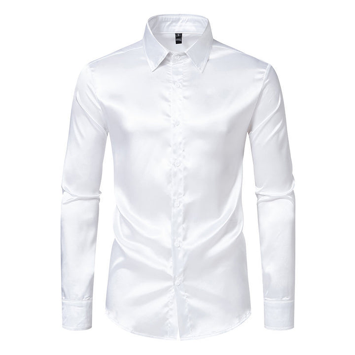 Herrar Elegant satin skjorta med skimrande finish och klassisk krage Mirla-Eva Jonsson
