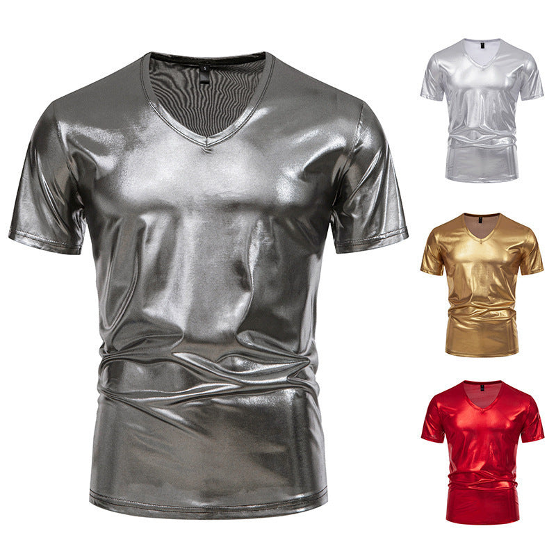 Herrar Glänsande V-hals T-shirt i högkvalitativt stretchmaterial Eva Jonsson-Eva Jonsson