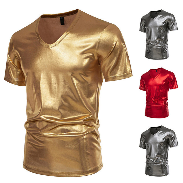 Herrar Glänsande V-hals T-shirt i högkvalitativt stretchmaterial Eva Jonsson-Eva Jonsson