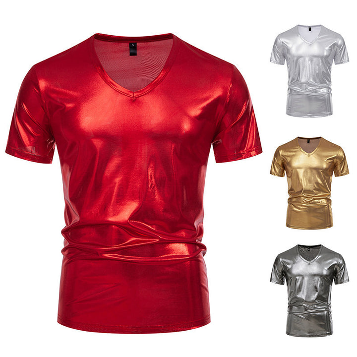 Herrar Glänsande V-hals T-shirt i högkvalitativt stretchmaterial Eva Jonsson-Eva Jonsson