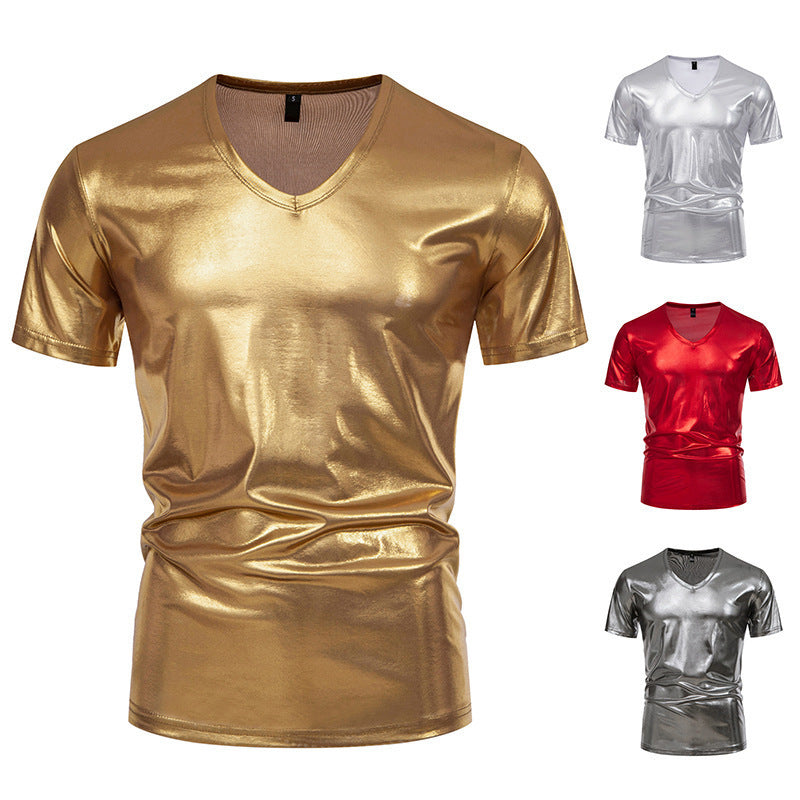 Herrar Glänsande V-hals T-shirt i högkvalitativt stretchmaterial Eva Jonsson-Eva Jonsson