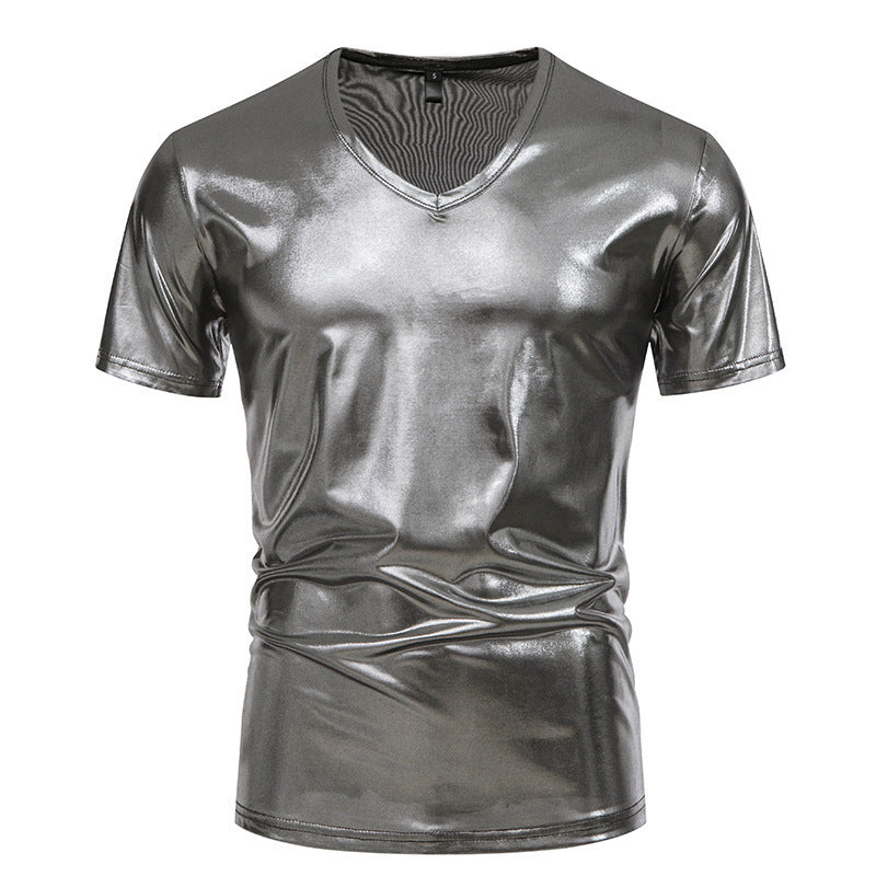 Herrar Glänsande V-hals T-shirt i högkvalitativt stretchmaterial Eva Jonsson-Eva Jonsson