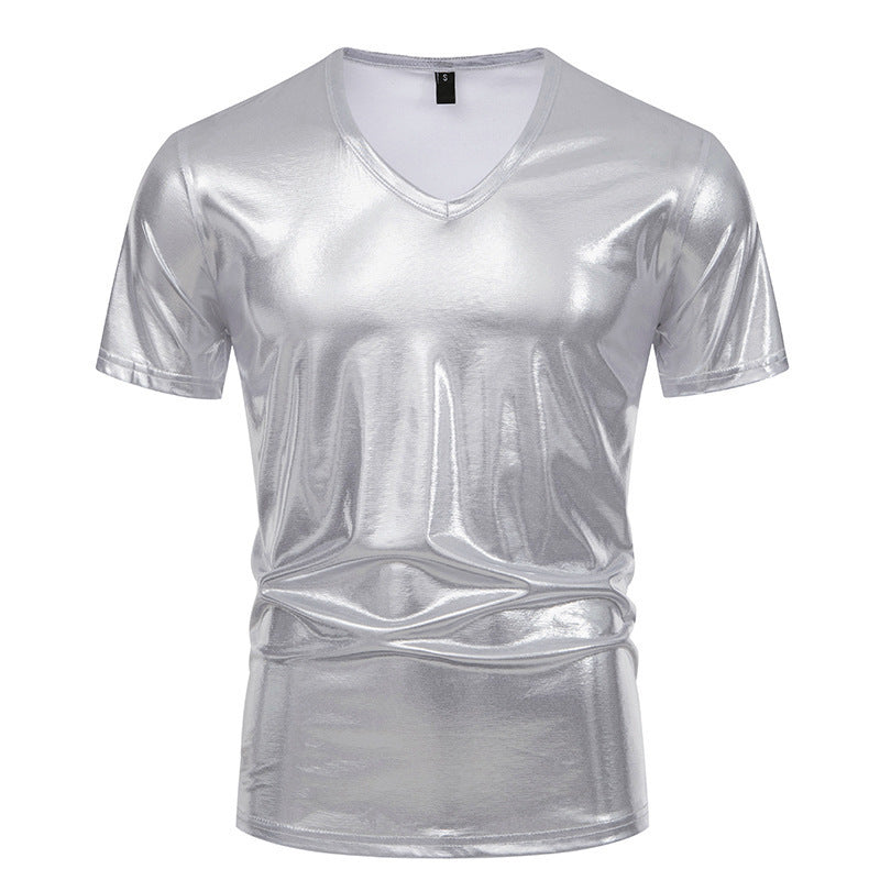 Herrar Glänsande V-hals T-shirt i högkvalitativt stretchmaterial Eva Jonsson-Eva Jonsson