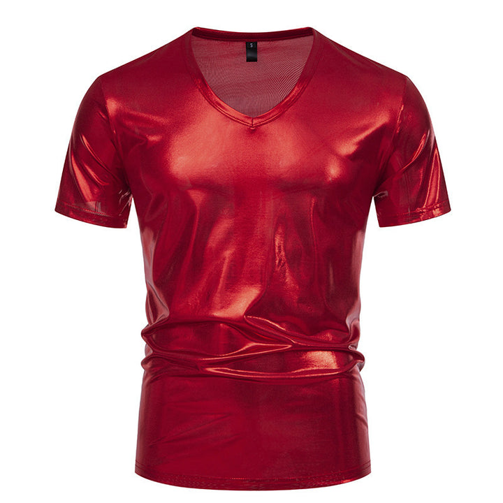Herrar Glänsande V-hals T-shirt i högkvalitativt stretchmaterial Eva Jonsson-Eva Jonsson